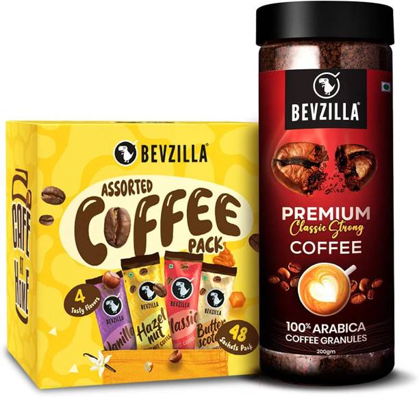Bevzilla Classic Strong Coffee (200g) X Assorted Instant Coffee Powder Sachets (48X2g) Instant Coffee