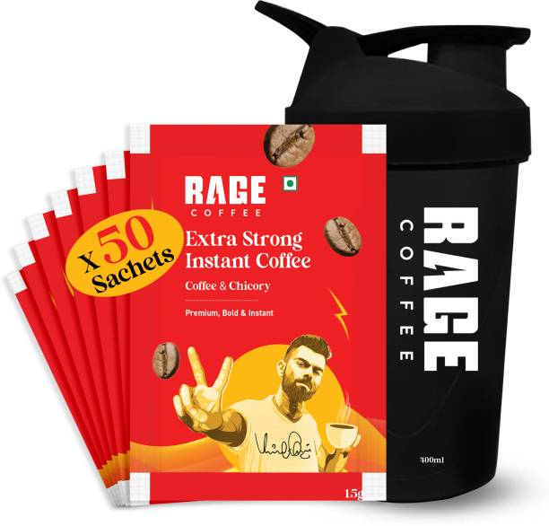 RAGE Extra Strong Premium Blend Coffee (Pack of 50)+Multipurpose Shaker 450ml Instant Coffee