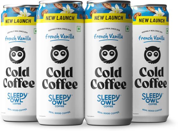 Sleepy Owl French Vanilla Cold Coffee Can Pack of 4 Instant Coffee