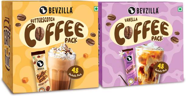Bevzilla 48 French Vanilla Coffee X 48 English Butterscotch Instant Coffee Powder Sachets Instant Coffee