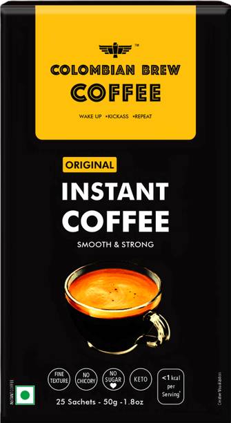 कोलंबियाई ब्रेव प्योर इंस्टेंट कॉफी, स्मूथ एंड स्ट्रांग 50g, पैक ऑफ 2 इंस्टेंट कॉफी