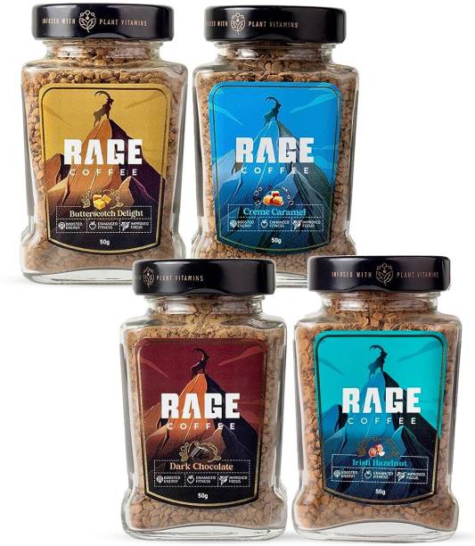 RAGE Pack of 4 Flavours -Chocolate, Caramel, Butterscotch Instant Coffee