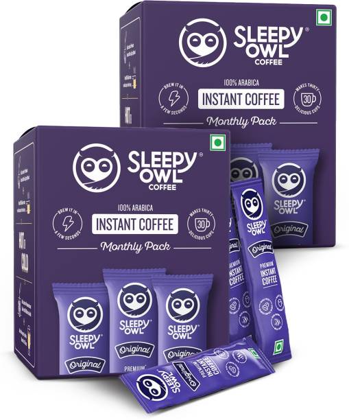Sleepy Owl Original Instant Coffee Sachets | Set of 2 | Pack of 30 x 2 Instant Coffee