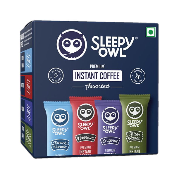 Sleepy Owl Pack of 48 Premium Sachets | 4 Delicious Flavours Instant Coffee