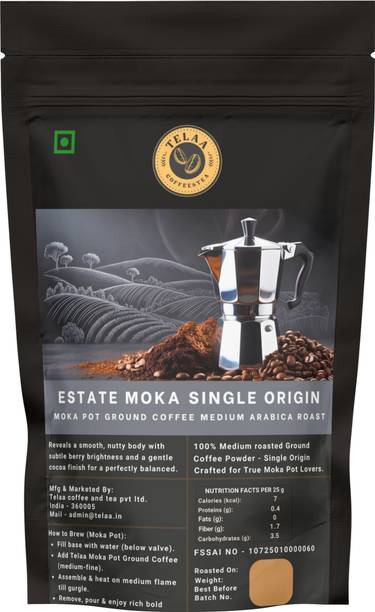Telaa Coffee And Tea Telaa Estate Moka Single Origin Coffee | Premium Moka Pot Ground Arabica 250g Roast & Ground Coffee