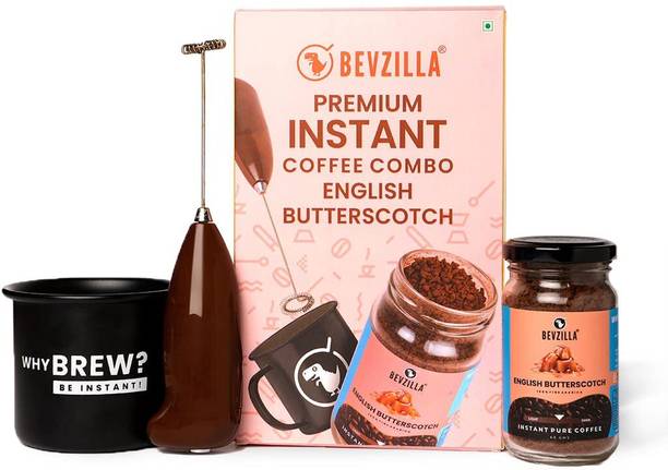 Bevzilla English Butterscotch Coffee Powder Gift Set With Frother & Mug Instant Coffee