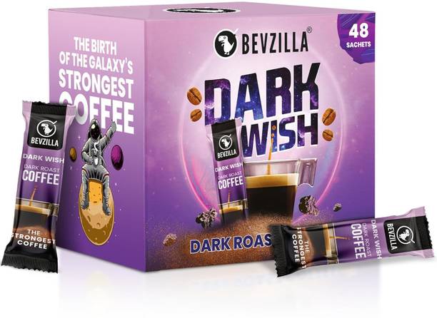 Bevzilla Dark Wish 100% Arabica Dark Roast Coffee Powder Box - 48 Sachets| Strong Instant Coffee