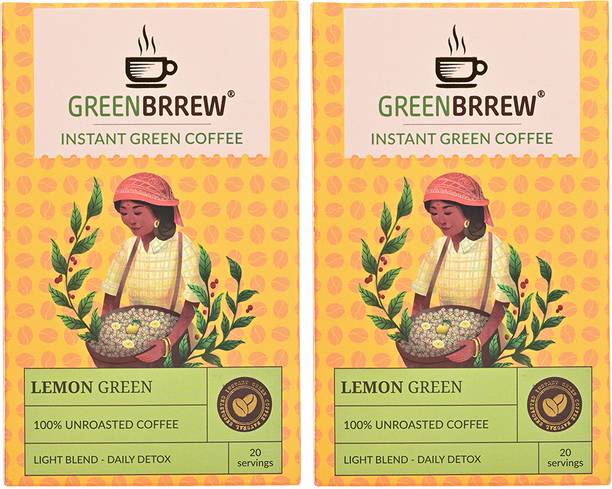 GreenBrrew Lemon Green | 100% Unroasted Coffee | 20 Sachets Each Instant Coffee