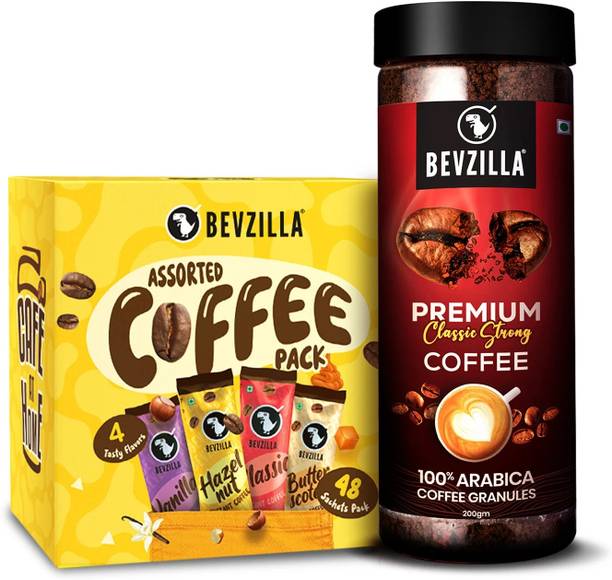 Bevzilla Classic Strong Coffee (200g) X Assorted Instant Coffee Powder Sachets (48X2g) Instant Coffee