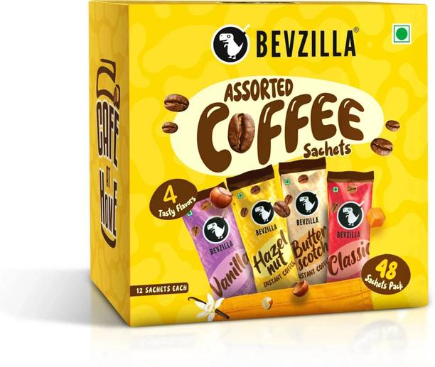 Bevzilla Instant Coffee Powder - 48 Sachets Box,Assorted Flavour,12 Sachets Each Flavour Instant Coffee