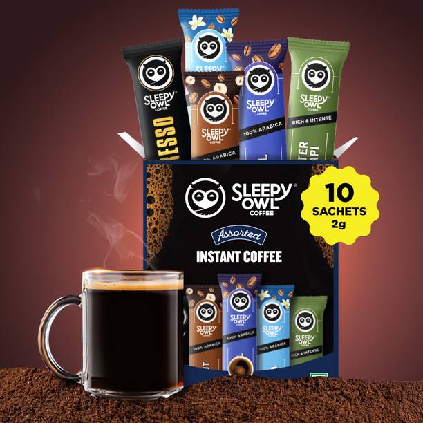 Sleepy Owl Pack of 10 Premium Instant Coffee Sachets | 5 Delicious Flavours | Instant Coffee 10 x 2 g