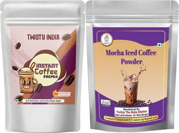Twisty The Boba Station Coffee Premix Combo Pack of 2 | Instant All-in-One Premix 1 Kg & Mocha Iced Instant Coffee