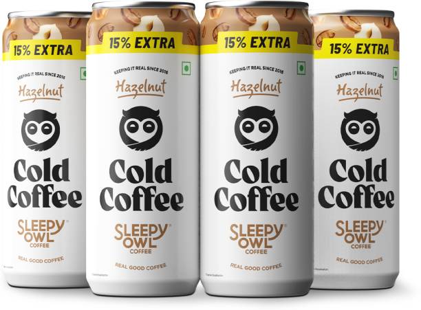 Sleepy Owl Hazelnut Cold Coffee Can Pack of 4 Instant Coffee