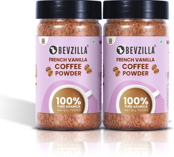 Bevzilla Pack of 2 French Vanilla Instant Coffee Powder (150gm) | 100% Pure Arabica Instant Coffee