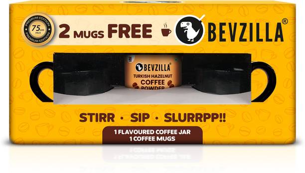 Bevzilla Instant Coffee Turkish Hazelnut Pack 2 Free Coffee Mugs Makes up to 40 cups Instant Coffee