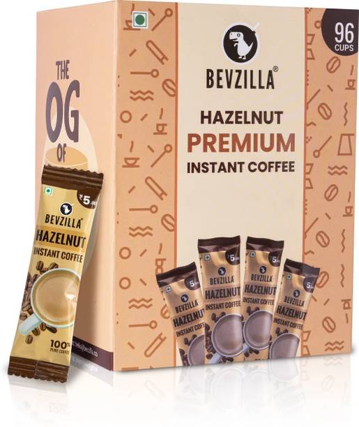 Bevzilla Instant Coffee Powder - 96 Sachets Box, Hazelnut, Makes 96 Cups Instant Coffee