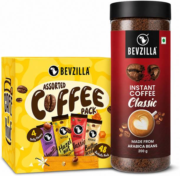 Bevzilla Classic Strong Coffee (200g) X Assorted Instant Coffee Powder Sachets (48X2g) Instant Coffee