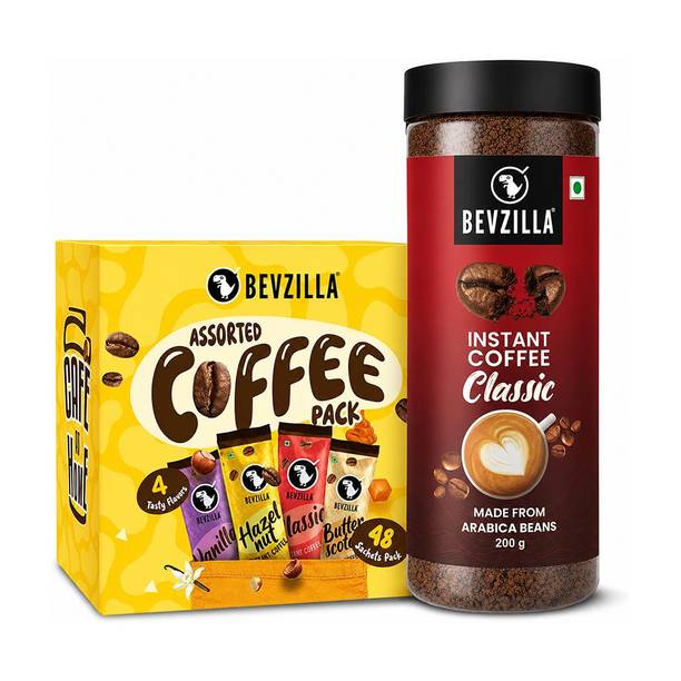 Bevzilla Classic Strong Coffee (200g) X Assorted Instant Coffee Powder Sachets (48X2g) Instant Coffee