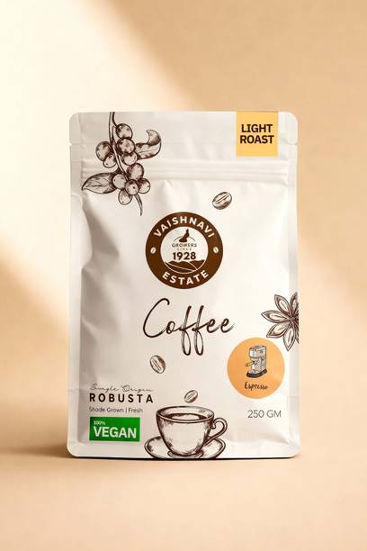 VaishnaviEstate Robusta Espresso Coffee | Single Origin Coorg | Light Roast | 250g |Vegan Roast & Ground Coffee