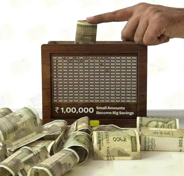 Sora Art World Wooden Money Saving Box Cash with Counting Target Piggy Bank-M1 Coin Bank