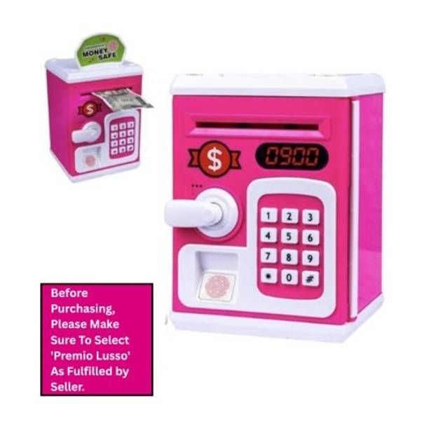 Premio Lusso ATM Piggy Bank with Password Lock, Fingerprint Sensor Pink Coin Bank