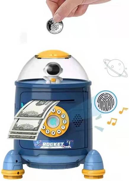 BAREPEPE Rocket Piggy Bank for Kids ATM Money Bank with Password and Finger Sensor Lock Coin Bank
