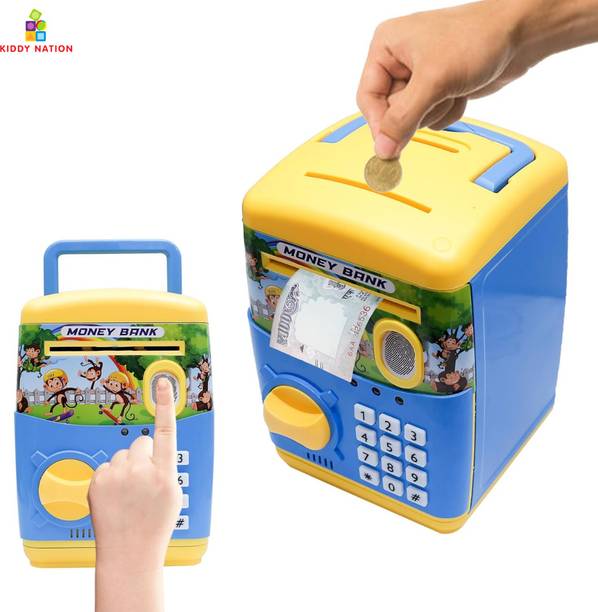 Kiddy Nation ATM Money Saving Piggy Bank with electronic lock | Fingerprint | Light & Sound Coin Bank