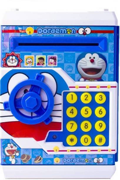 LNG Lifestyle Doraemon Money Safe Bank ATM Electronic Changeable Password Lock Digital Savings & Piggy Bank for Coin/Bills (Blue) Coin Bank