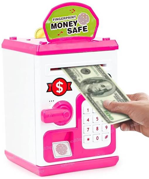 Premio Coppex ATM Piggy Bank & Free Fake Indian Currency [Pink] Coin Bank