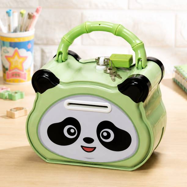 Netizen Cute Panda Metal Piggy Bank for Kids with Lock & Key, Coin Saving Money Box Coin Bank