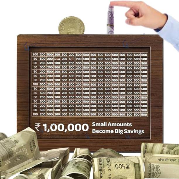 Kindly 1,00,000 Rupees Money Saving Piggy Bank | Wooden Piggy Bank with Easy Tracking Coin Bank (Brown)