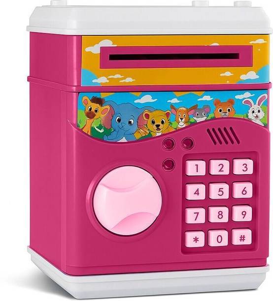 URBAN TOTS ATM Bank for Kids | Electronic Piggy Bank with Lights & Sounds, Pink Coin Bank