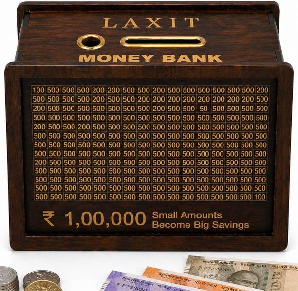 LAXIT Wooden Piggy Bank money saver box 100000 Cash Coin Saving box Gullak kids Adults Coin Bank