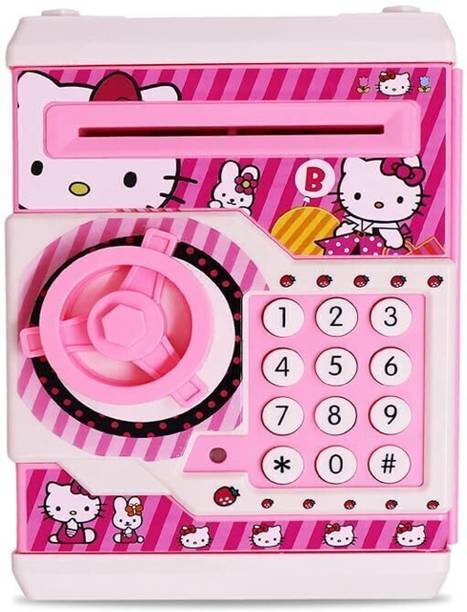 JQYIA Hello Kitty Electronic ATM with Password Safe for Coins and Notes Coin Bank