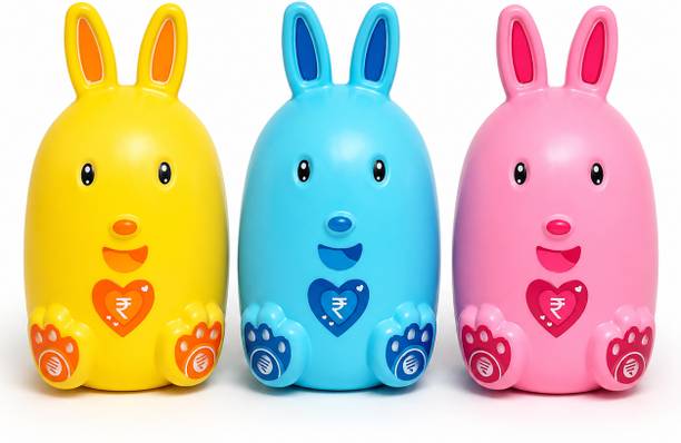 fresh ghar Plastic Bunny Piggy Bank Pack of 4 Kids Money Saving Coin Bank Coin Bank