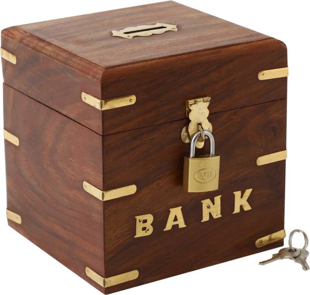 Park City Wooden Money Bank, large size Piggy Bank 5 x 5 inch for Kids and Adults Coin Bank