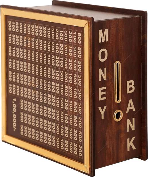 ikkubans Wooden Money Saving Box|CashSaver MoneyBox with Counting Target|wooden Coin Bank Coin Bank