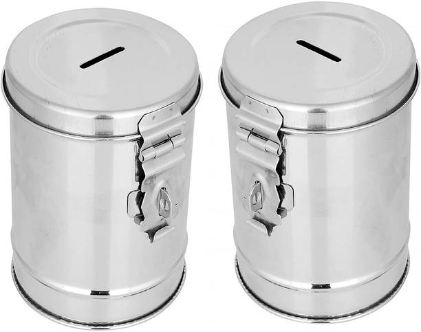 ANIAN Round Stainless Steel piggy bank coin box money bank gullak coin bank Coin Bank