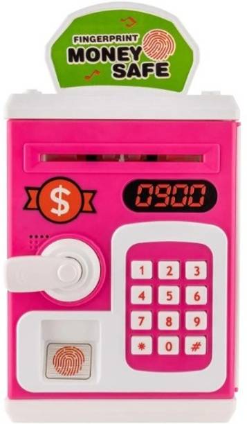 Premio Lusso ATM Piggy Bank with Password Lock, Fingerprint Sensor & LCD Screen [Pink] Coin Bank