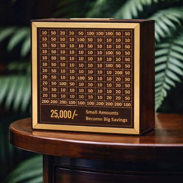 VISACHI Wooden 25000 Savings Challenge Money Box Coin Bank