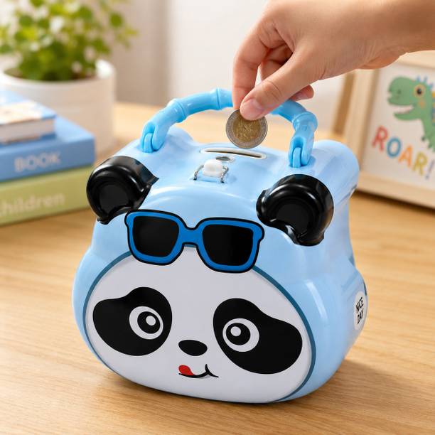 Netizen Cute Panda Metal Piggy Bank for Kids with Lock & Key, Coin Saving Money Box Coin Bank