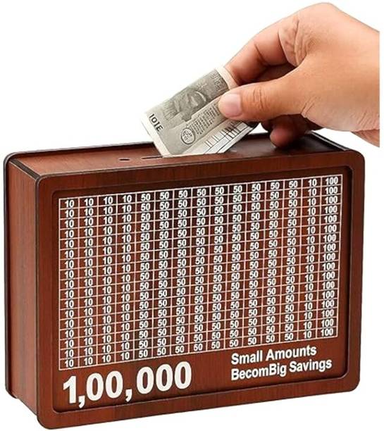 PSP GROUP PSP Wooden Piggy Bank Atm 100000 rupees Saving Money Saving Box [BROWN] Coin Bank