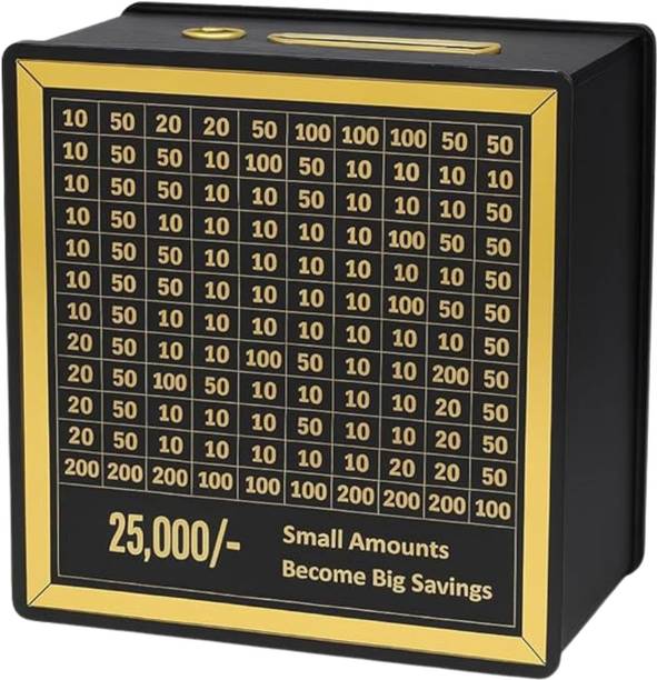 VISACHI ₹25,000Savings Challenge Wooden Money Bank Daily Money Saving Box Coin & Cash Coin Bank