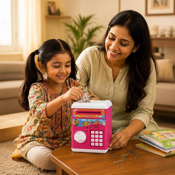 URBANTOTS ATM Bank for Kids | Electronic Piggy Bank with Lights & Sounds, Pink Coin Bank
