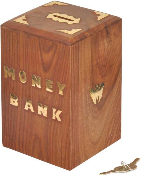 Estival craft Handmade Wooden Money Coin Saving Box | Piggy Bank for Kids | 15*9.5 CM Coin Bank