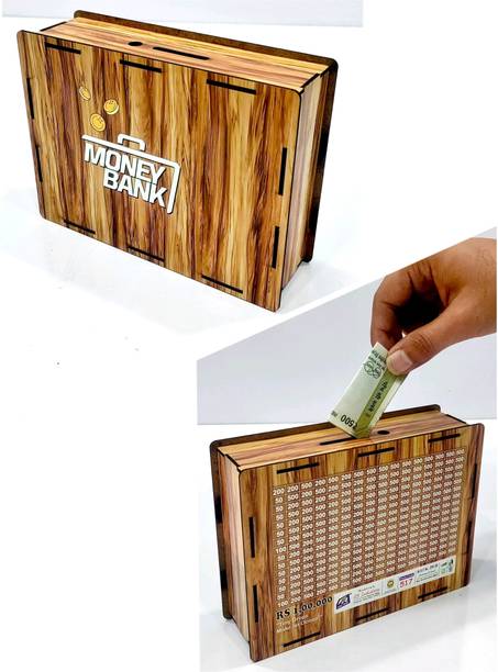 FASTRUSH 1 Lakh Rupees Wooden Money Saving Box | Piggy Bank for Kids & Adults | Coin Bank