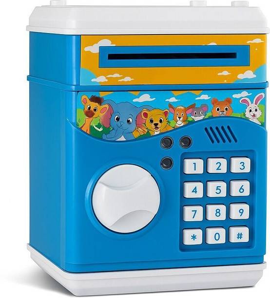 URBAN TOTS ATM Bank for Kids | Electronic Piggy Bank with Lights & Sounds, Blue Coin Bank