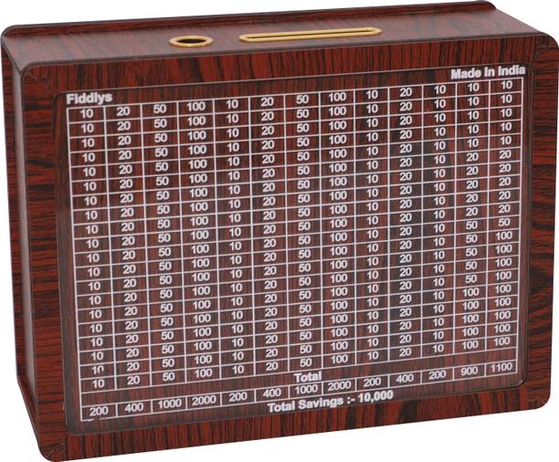 Fiddlys Wooden Money/Piggy Bank Box for Kids, Savings Box(10,000) Coin Bank