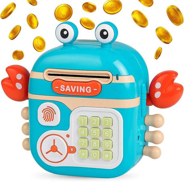 SSBSTraders Piggy Bank for Kids with Fingerprint Sensor, ATM Style, Music & Lock Coin Bank