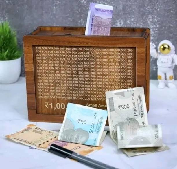 Aorihome Wooden Cash Money Saving Box,Cash Saver Money Box with Counting Targe Coin Bank Coin Bank